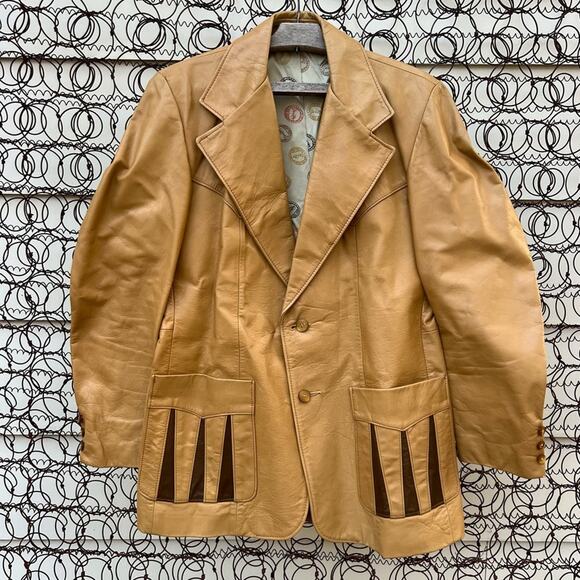 Vintage 70s Jo-o-Kay Leather Geometric Western Suit Jacket Sport Coat Size 40